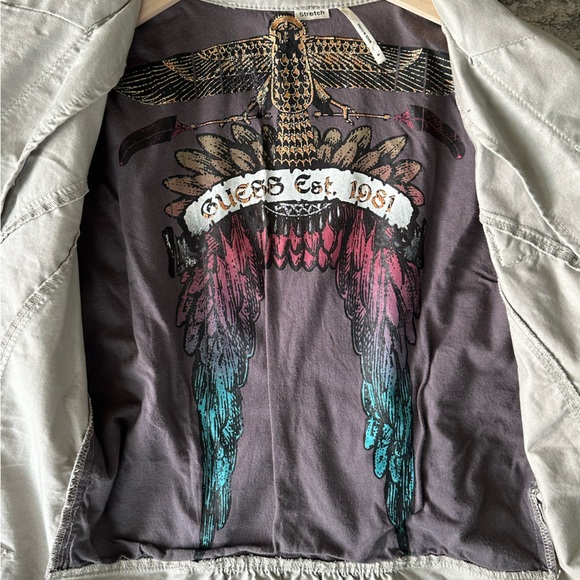 GUESS❓VINTAGE BUTTON JACKET TAN WOMEN SIZE MEDIUM STRETCH - Picture 3 of 14